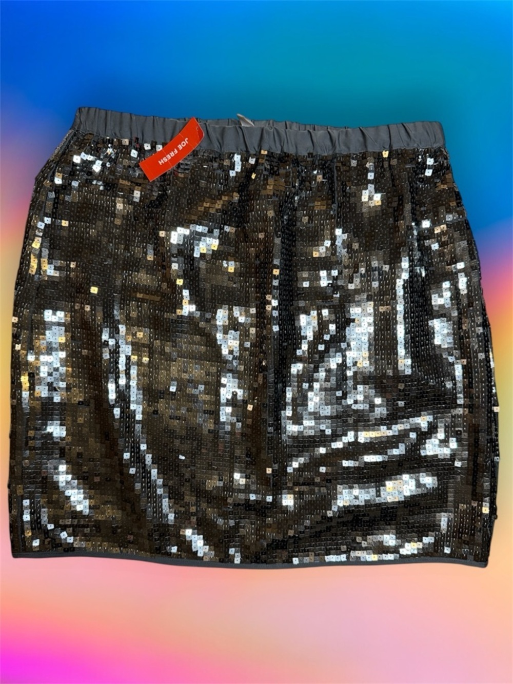 NWT Joe Fresh Metallic Sequin Mini Skirt in Silver-Grey sz XL